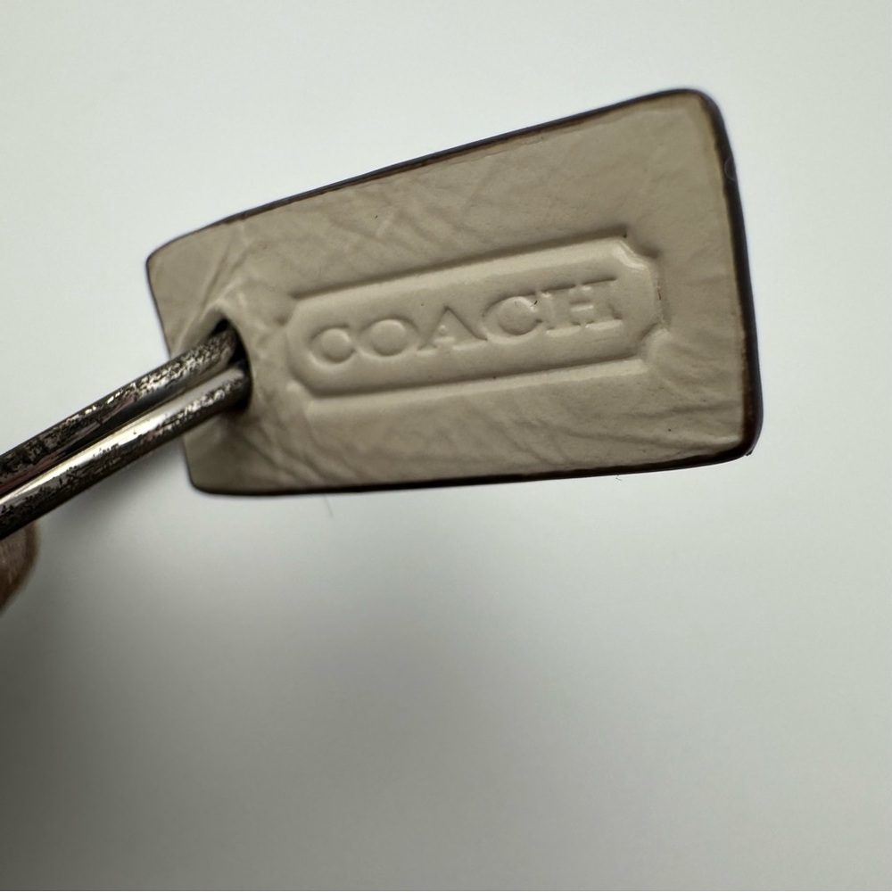 Vintage Coach Signature Jacquard Key Fob Brown Khaki Ivory Leather - Picture 2 of 13